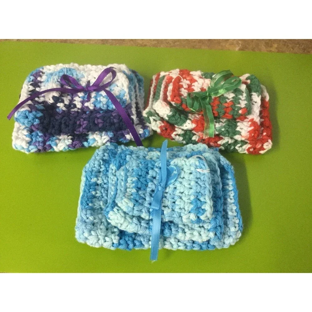 Dish/Wash Cloths Set bundle of 3. Crochet New Handmade Eco-friendly Cotton yarn